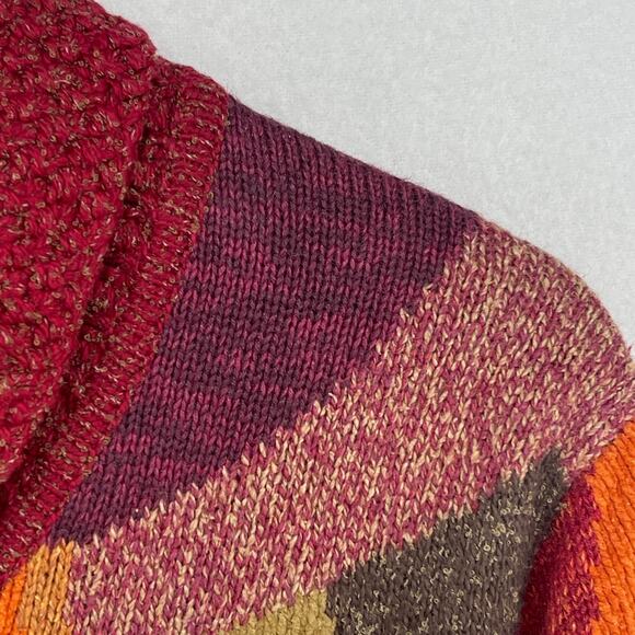 SIGRID OLSEN Sweater Womens PL Petite Colorblock Shawl Wool Blend Cardigan Red - Picture 9 of 14